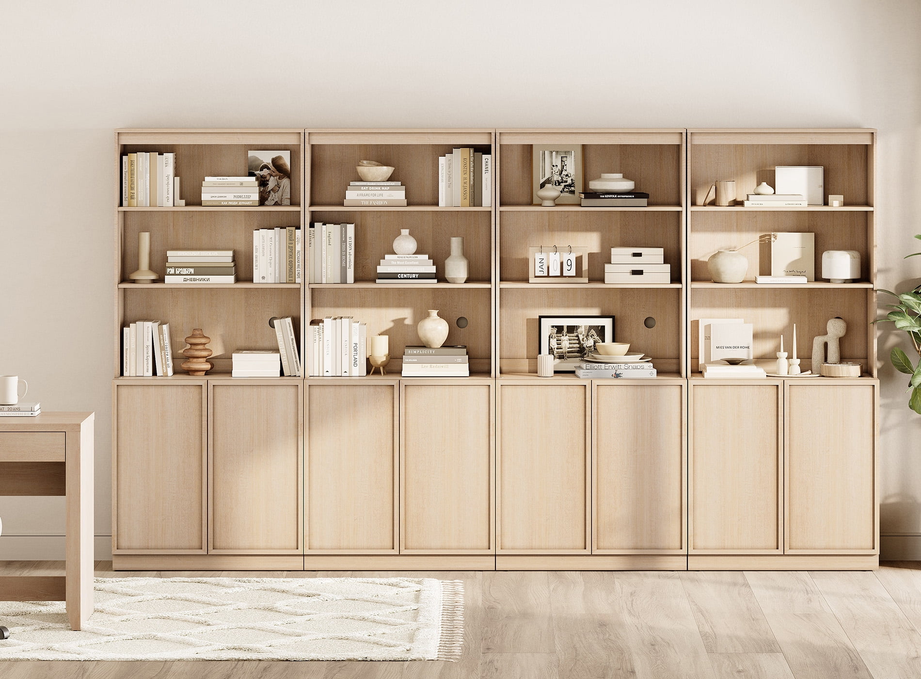 Modern 72" Tall Bookshelf with Storage Cabinet and Open Book Shelves, Wood Book shelf for Home Office, Living room,Beige