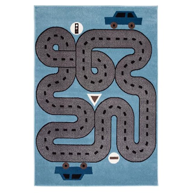 LR Home WHIMS81266SLB5070 Whimsical Racing Roadways Indoor Area Rug, Soft Blue & Light Blue - 5 x 7 ft.