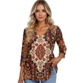 thumbnail image 4 of Women's V Neck 3/4 Sleeve Tunic Tops for Leggings Casual Dressy T-Shirts Blouses Light Brown 2XL, 4 of 4