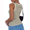 thumbnail image 3 of Wutalume Striped Tank Tops for Women - Summer Ribbed Knit Sleeveless Slim Fitted Shirt Side Ruched Fashion Casual Trendy Blouse for Beach and Daily,White 2XL, 3 of 4