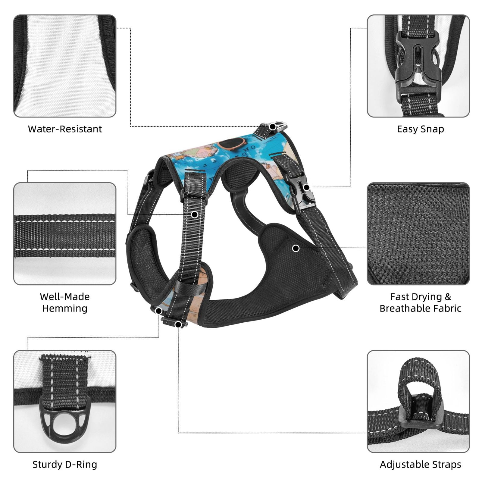 Vsdgher Vintage Map Travel Essentials Dog Harness, No-Pull Pet Harness, Dog Vest, Pet Vest for Small to Large Dogs-X-Large