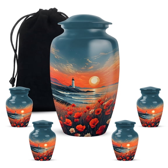 Yatskia Sunset Lighthouse Large Cremation Urns for Human Ashes Adult Male and Female, Small Funeral Urn for Adult Ash, (Classic 10 Inch and 3 Inch)