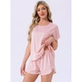 thumbnail image 3 of DARING DIVA Satin Pajama Short Sleeve Crew Neck Top Set M Pink, 3 of 6