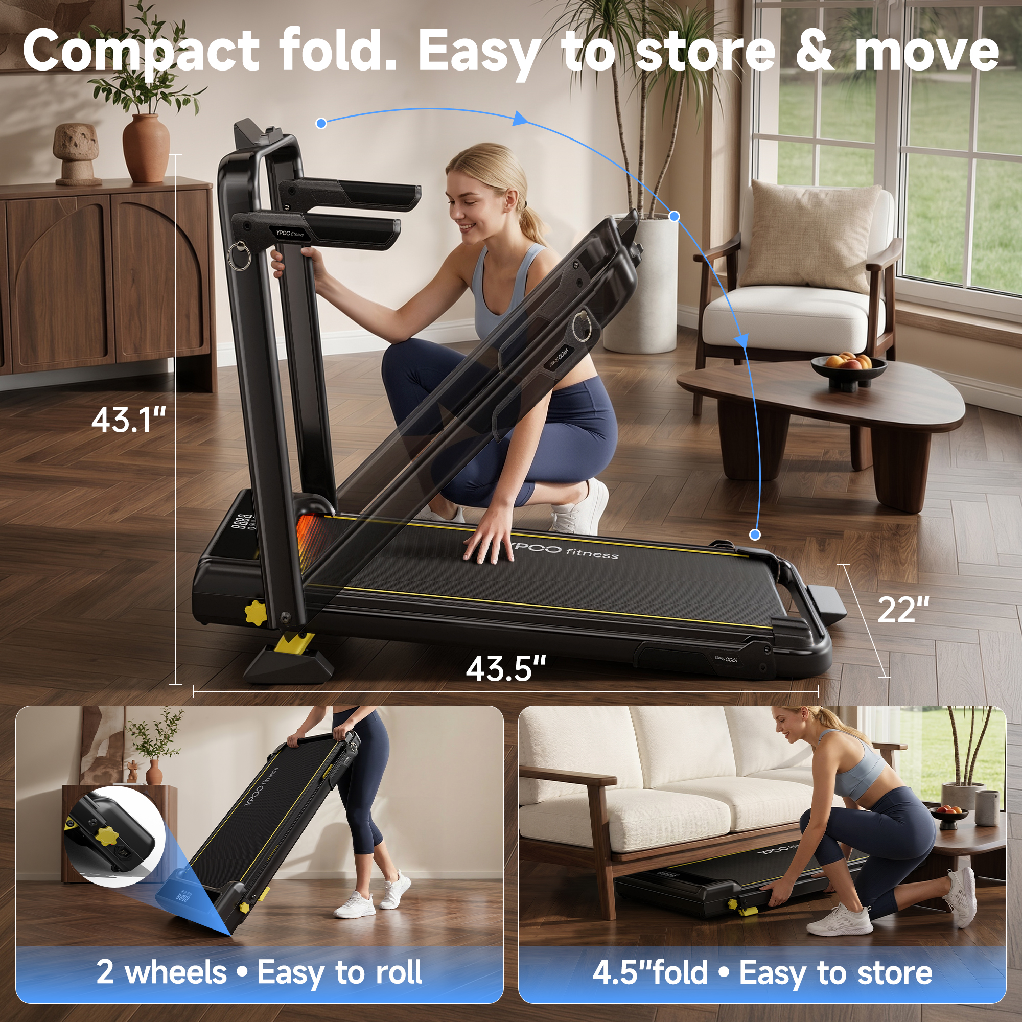 YPOO Fitness Walking Pad with Handle, 13% Incline photo 5