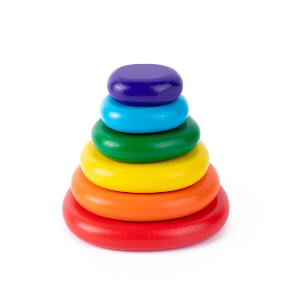 Color & Shape Cognition Toy Wooden Rainbow Blocks Stacking Bricks 6pcs Set 