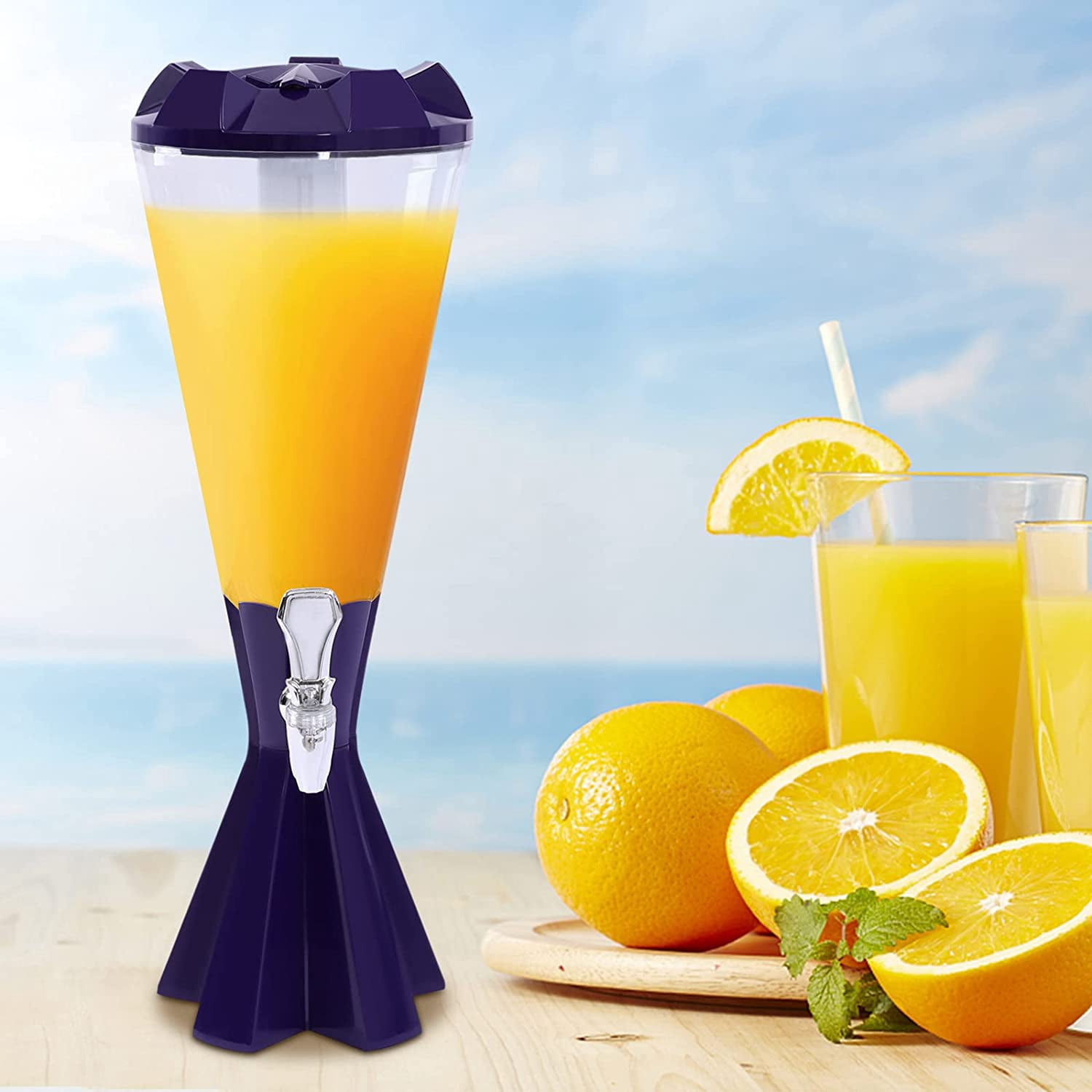FETCOI Beer Tower Dispenser Drink Dispenser 3L with Ice Tube and LED Lights Keg Tap for Kitchen Party