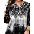 thumbnail image 2 of XXLvision Women Lace 3/4 Sleeve Printed Patchwork Flowy Swing Shirts Blouses Plus Size Tops, 2 of 4