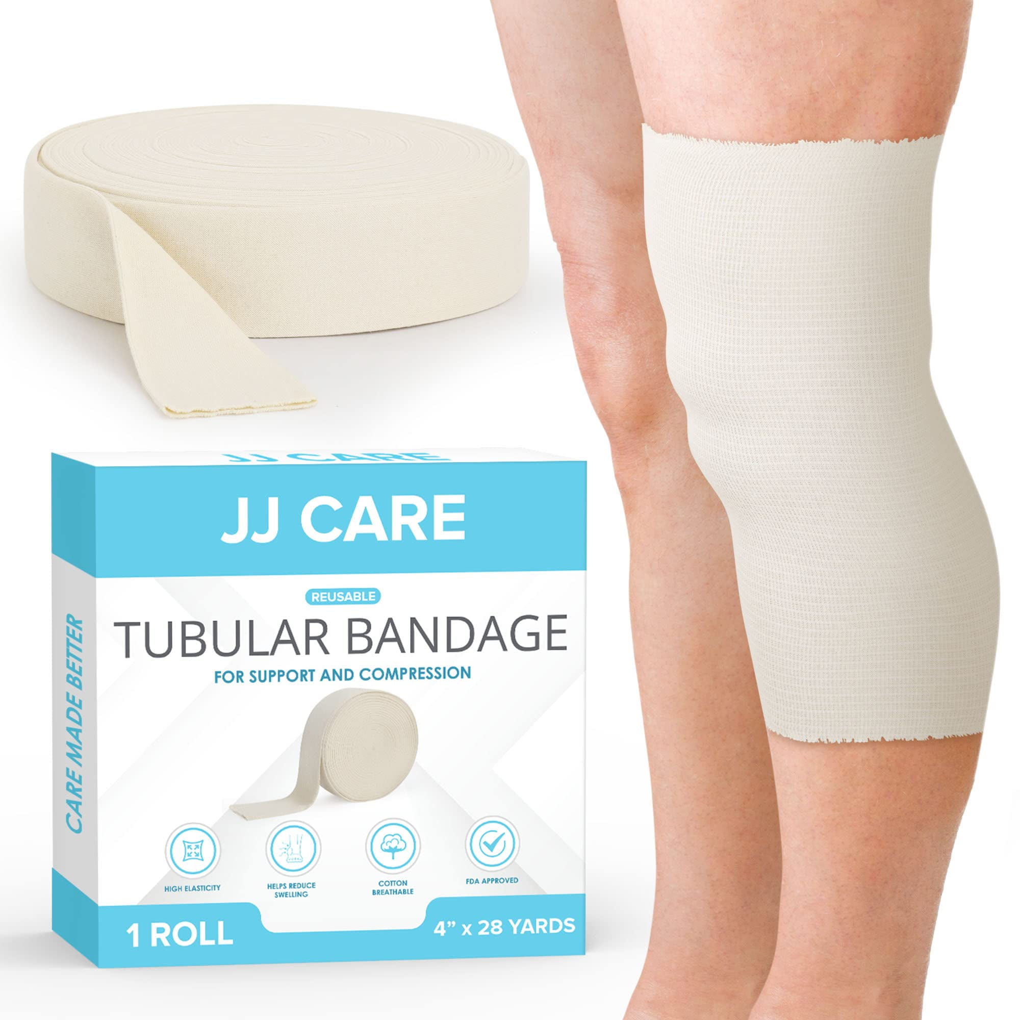 JJ CARE Tubular Bandage, 4” x 28 Yards Tubing for Legs and