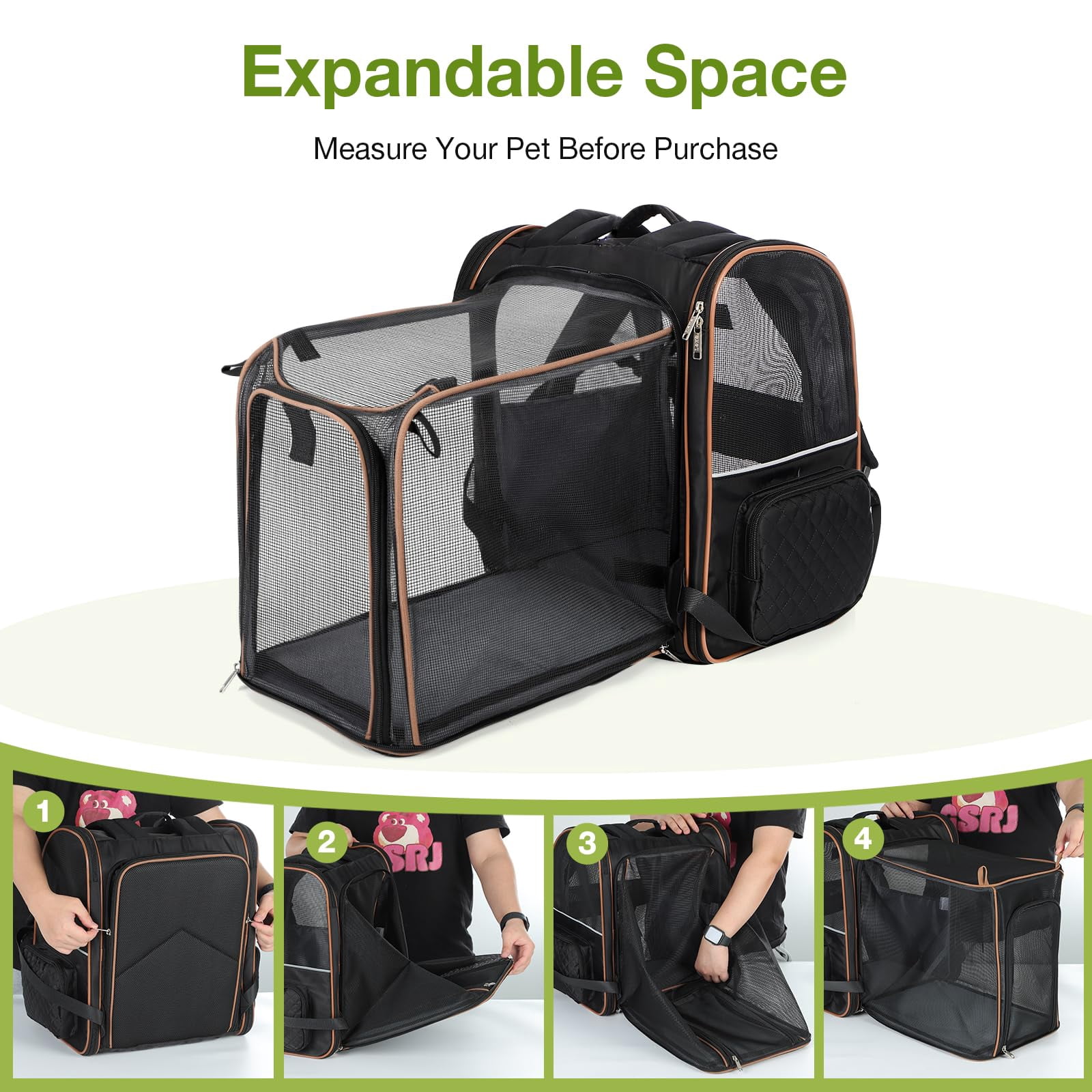 Expandable Cat Backpack Carrier for Small Dogs Medium Cats Foldable Pet Travel Backpack Comfort Lightweight Durable Fits Pets Up to 18 Lbs Ideal for Outdoor Hiking Walking Camping Black