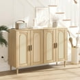 thumbnail image 1 of CABIHOME Rattan Sideboard Buffet Cabinet, Wooden Side board Accent Buffet With Power Outlet and 4 Doors, For Dining Room, Living Room, Coffee Bar, 1 of 7