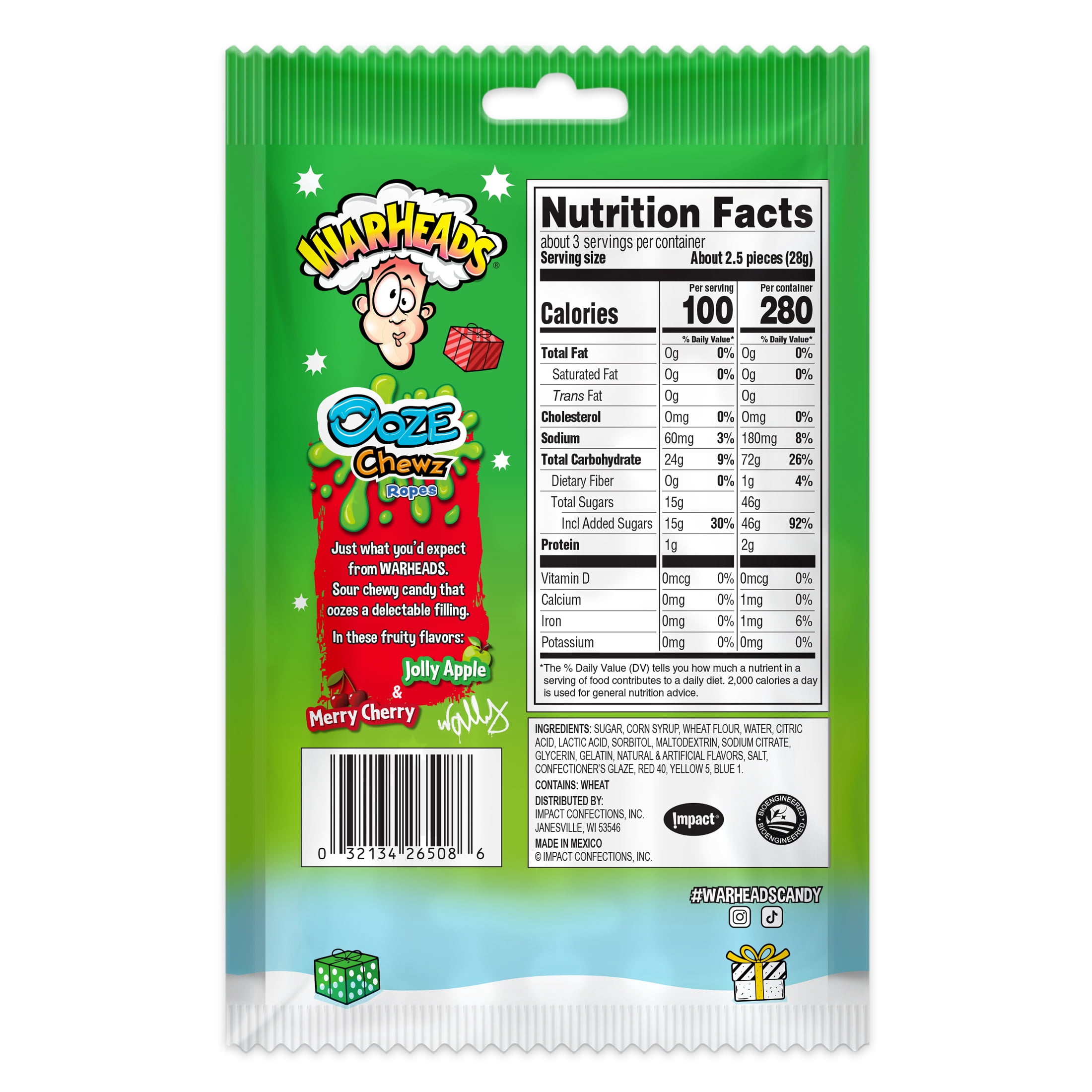 (3 pack) Warheads Ooze Chewz Holiday Candy Ropes, 3 oz