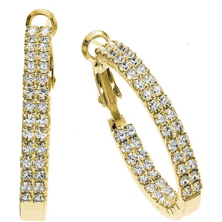 X & O Handset Austrian Crystal 30mm Gold-Plated Twin-Row Inside-Out Earrings