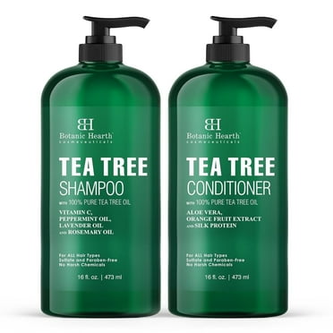 Botanic Hearth Tea Tree Shampoo and Conditioner Set - with 100% Pure Tea Tree Oil, for Itchy and Dry Scalp, Sulfate/Paraben Free - for Men and Women - 16 fl oz each