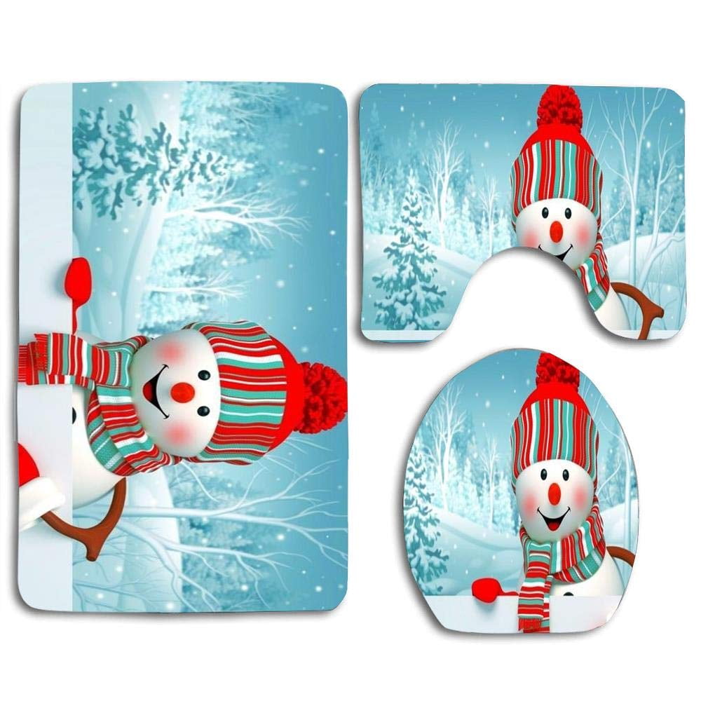 PUDMAD Christmas Snow Winter Snowmen 3 Piece Bathroom Rugs Set Bath Rug Contour Mat and Toilet