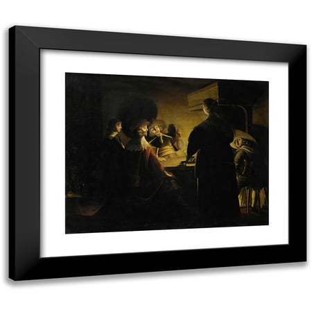 Wolfgang Heimbach 14x12 Black Modern Framed Museum Art Print Titled - Tavern Scene Lit by Candles (1635)