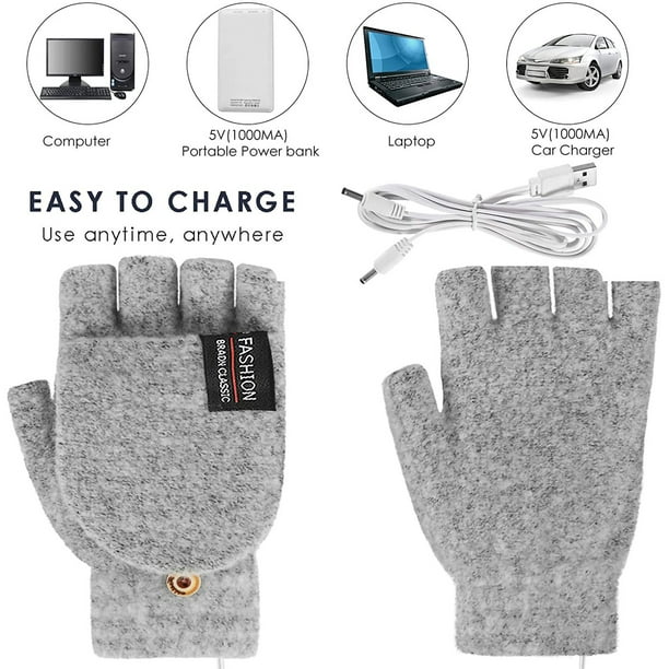 Gants chauffants USB Hiver Travail Thermique Gants chauffe-mains Plein et  demi-doigt