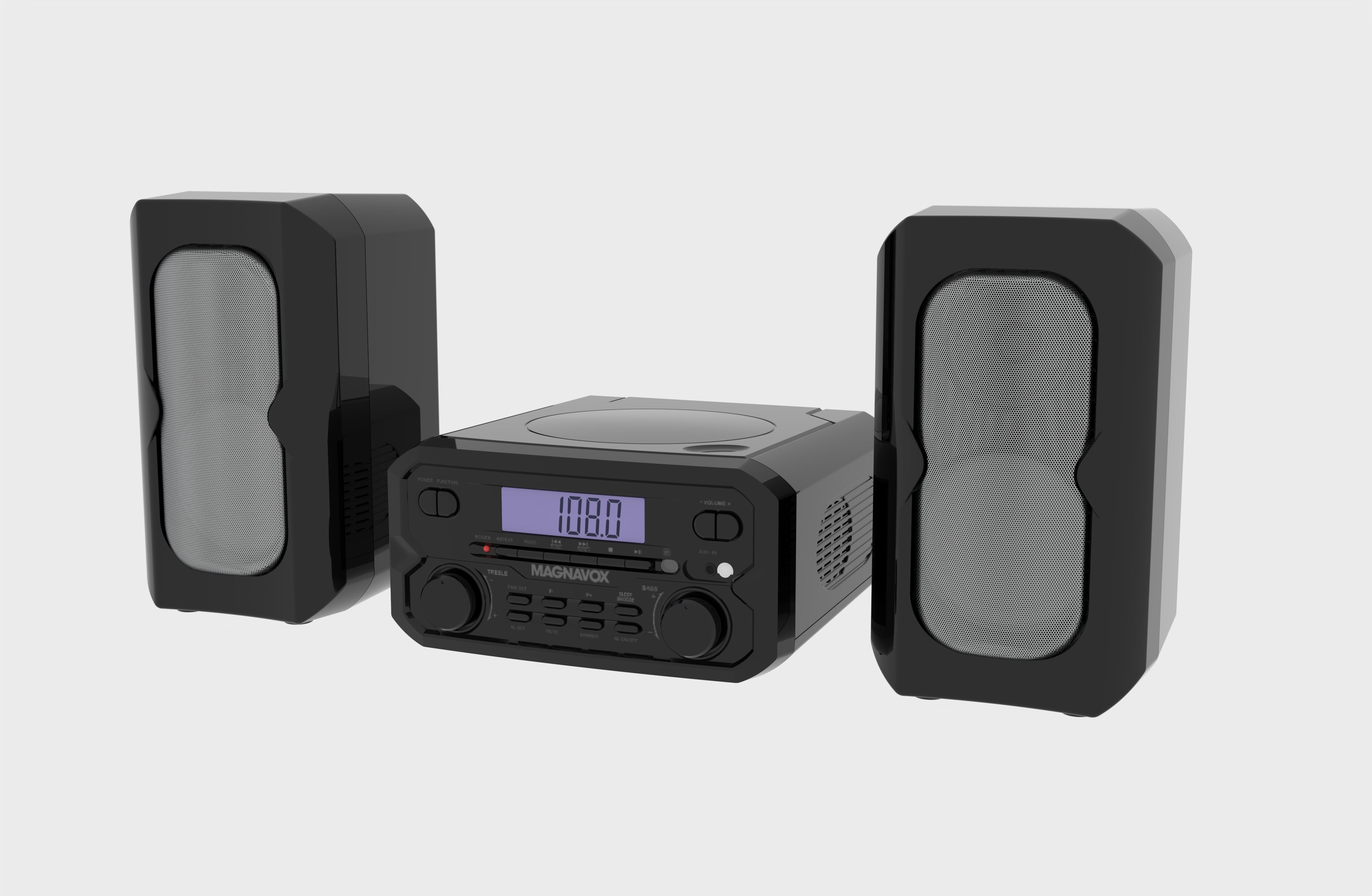 Magnavox Bluetooth 3-in-1 CD Shelf System with FM Stereo, Compact CD Player with Bluetooth Streaming, AUX Input, LCD Display, Top-Loading CD Player, Black