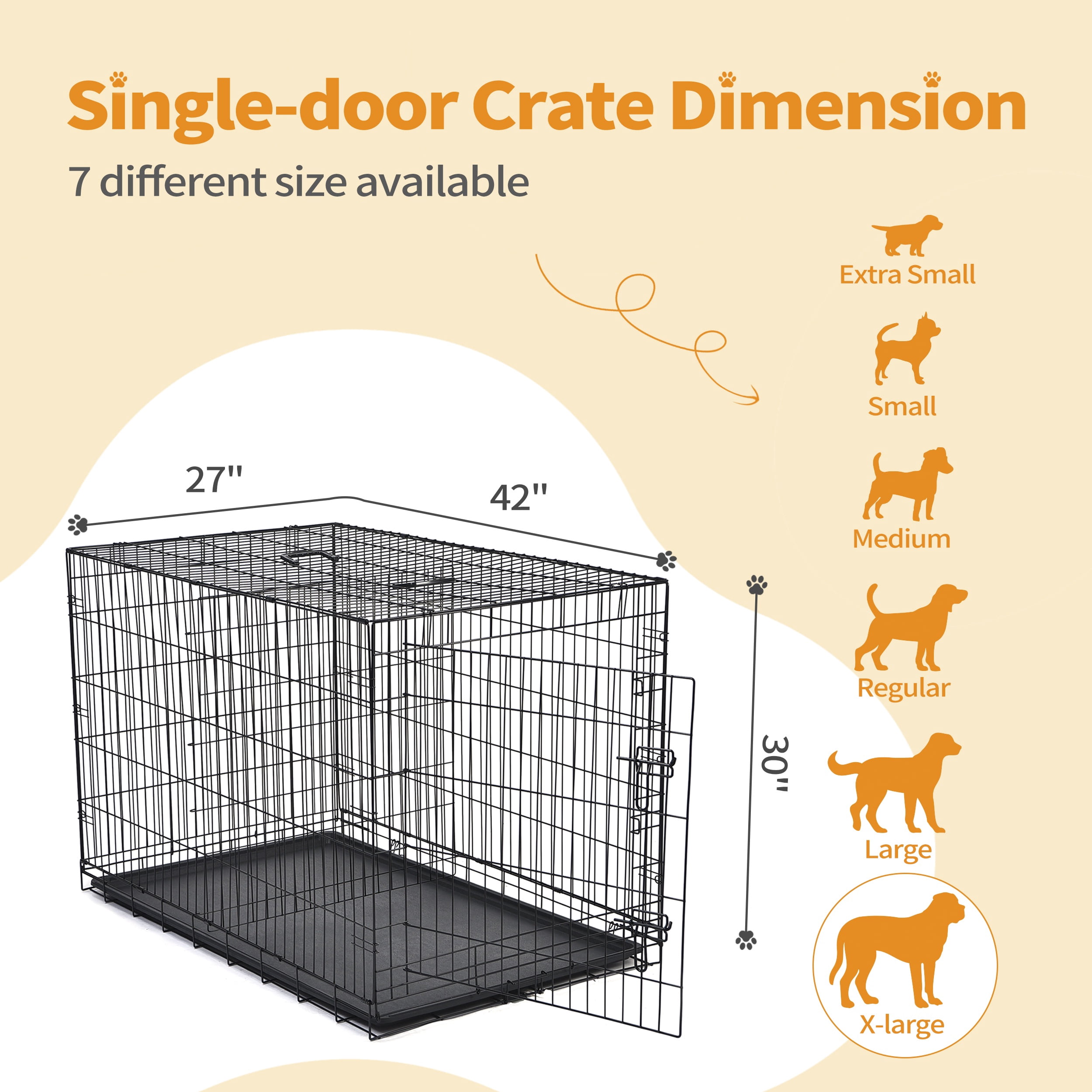 Max & Marlow Single-Door Dog Crate, Foldable Metal Wire Kennel, Portable, Tray and Divider Included, 42" x 27" x 30"