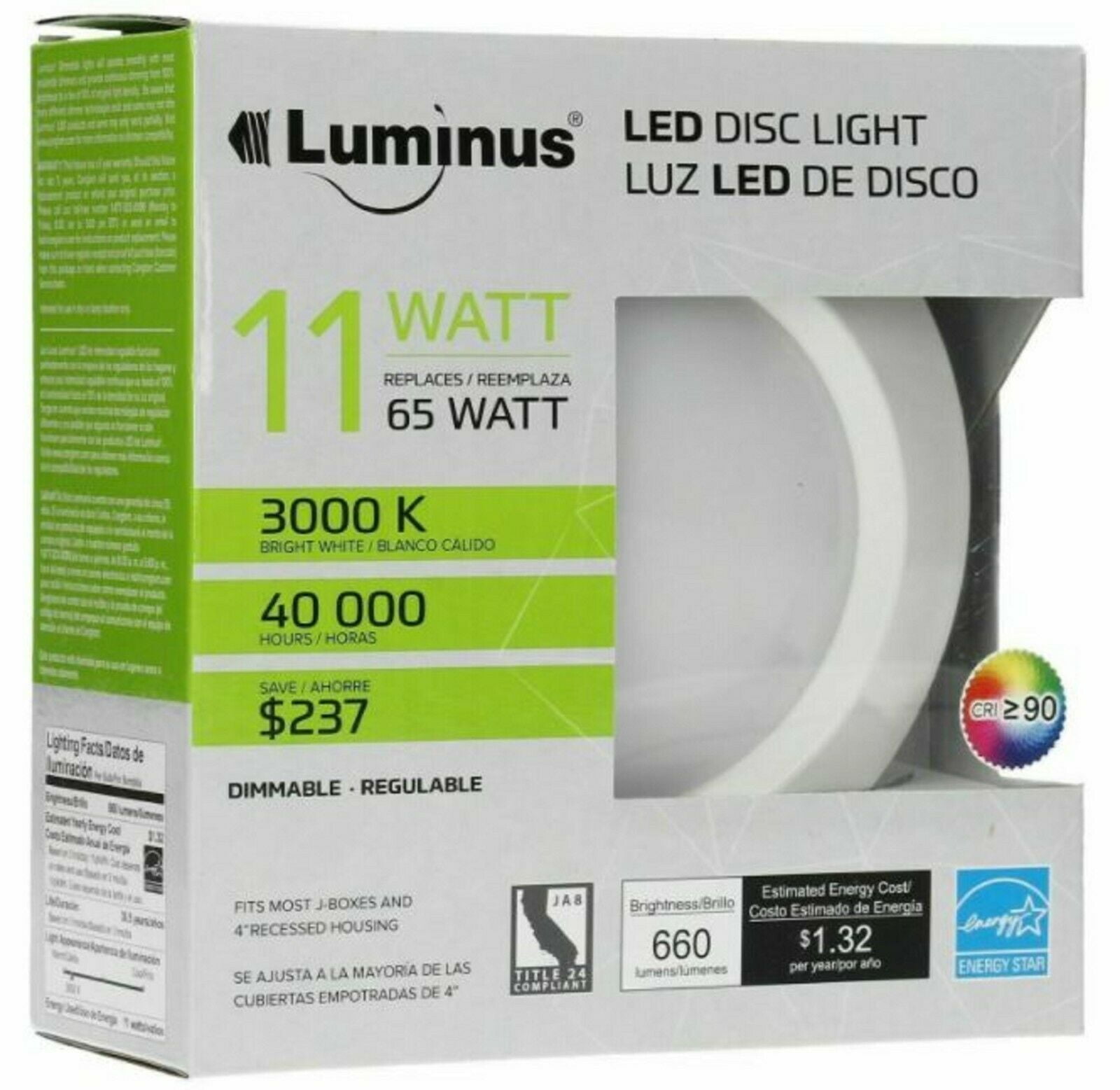 Luminus 2 Pack Dimmable 11W LED 4" Disc Light 3000k Bright White NEW 