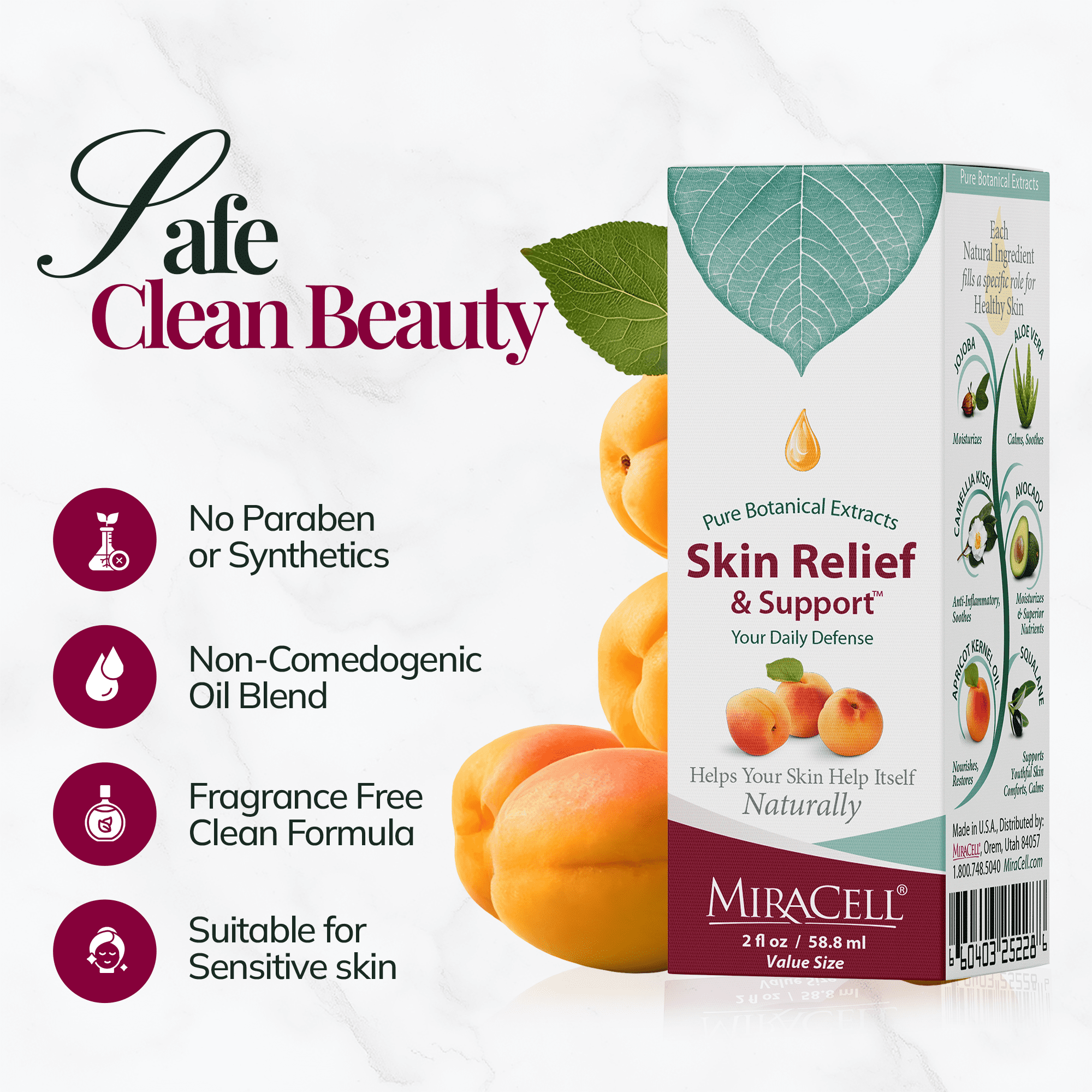 MiraCell Skin Relief & Support –   Deep Hydration and Soothing Support with Bakuchiol, Vitamins C & E, and Plant-Based Oils 2oz