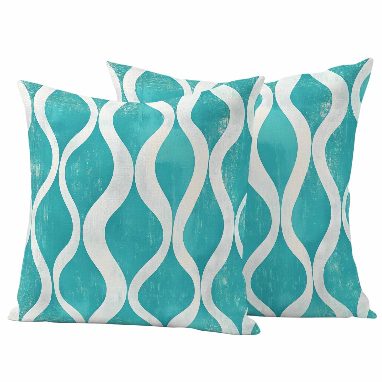 Pack of 2 Outdoor Pillow Covers,Waterproof Teal Wave Throw Pillow Covers,Modern Abstract Art Farmhouse Decorative Pillowcases Cushion Covers for Patio Garden Couch Pillow Sham Protector 20x20 Inch