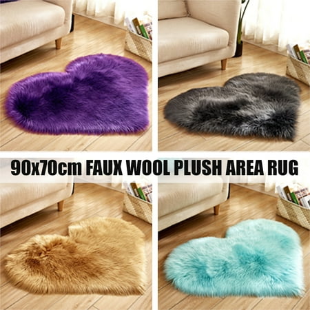 Soft Sheepskin Fluffy Heart Shape Area Rug Faux Fur Shaggy Floor Carpet Love Shaped Rugs Fuzzy Plush Mat Foot Pad for Bedrooms Living Room Decor, 35 x 27Inch
