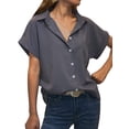 thumbnail image 3 of ZXSXSY Women's Button-Up Short Sleeve Blouse with Pocket, 3 of 5