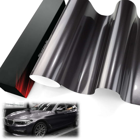 PET Liner Vinyl Super Gloss Metallic Charcoal Gray Automotive Wrap Car Vehicle Bubble Free Air Release