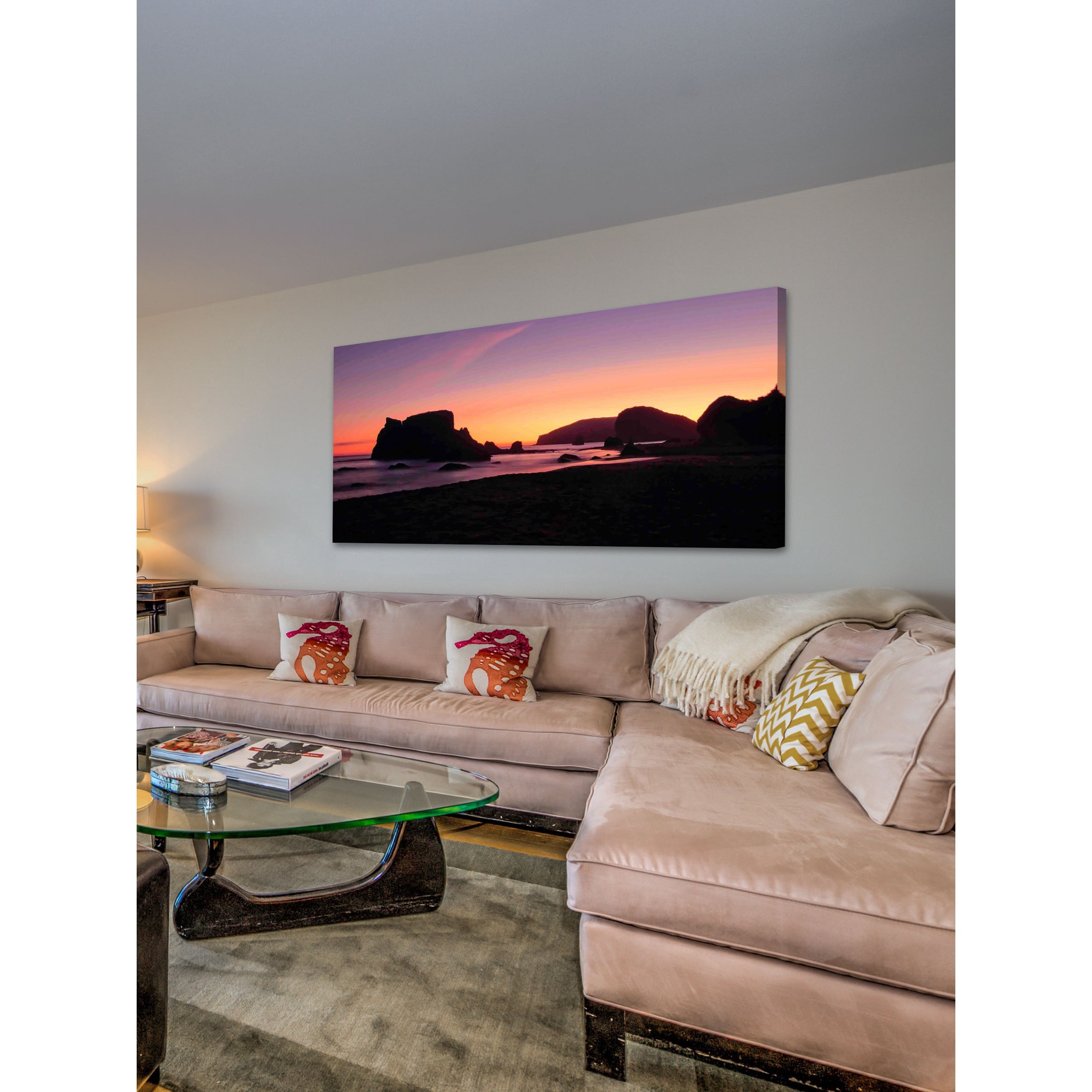 MARMONT HILL  - Oregon Coast Silhouette Painting Print on Canvas - Multi-Color 36 x 18