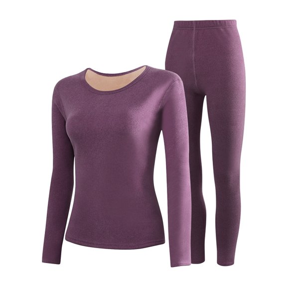 Winter Warm Base Layer Top & Bottom Set for Women, Long Sleeves Thermal Underwear Set, Purple