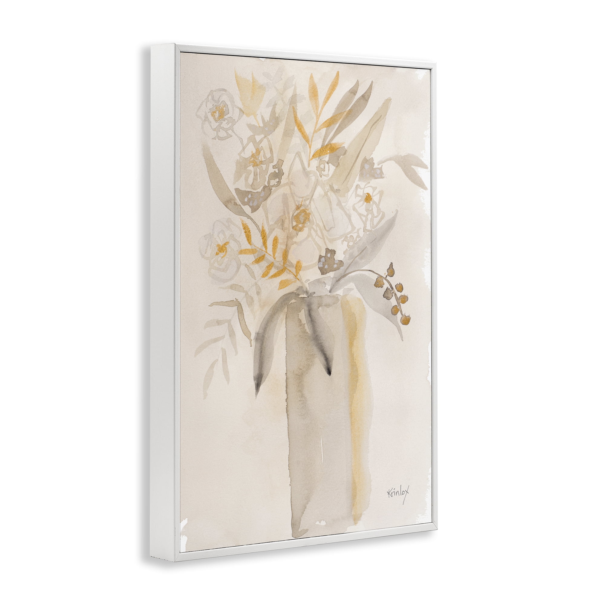 Stupell Industries Earthy Soft Flower Vase White Framed Giclee Art, design by Krinlox