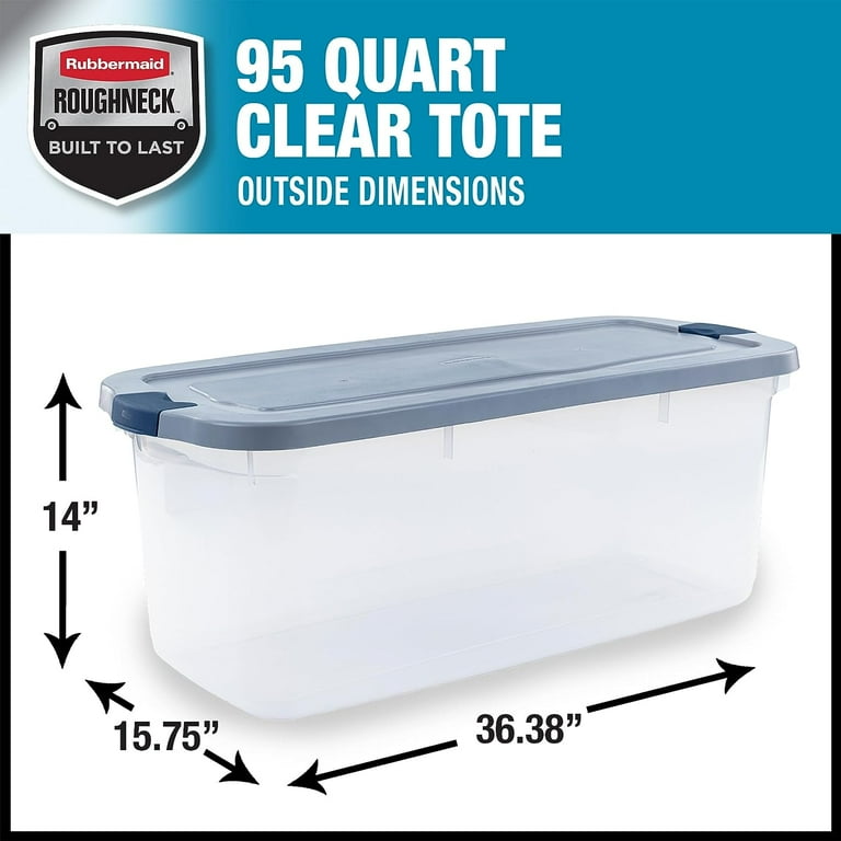 Rubbermaid Roughneck Clear 95 Qt. Plastic Storage Tote w/ Gray Lid, 4 Pack