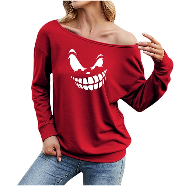 Moda mujer impreso manga larga o-cuello señoras camiseta sudadera Tops Fridja ghj987+1590