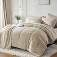 thumbnail image 2 of 7 Pieces Full Lightweight Solid Khaki Comforter Set for All Seasons, Soft & Comfortable Bed in a Bag Set for Student/friends, A Cloud-Like Sleeping Space Bedding Set, 2 of 7