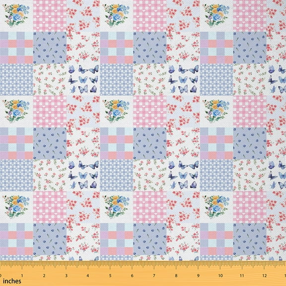Castle Fairy Cartoon Butterfly Fabric by the Yard 1 Yard,Chic Flower Home Decor Fabric by the Yard,Geometric Plaid Room Decor Fabric by the Yard,Microfiber Bedroom Decor