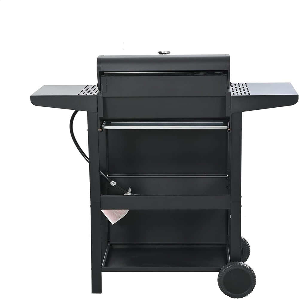 MIDODO 3 Burners Propane Gas Grill, Outdoor BBQ Stainless Steel Grill with Two Side Table & Thermometer, 2 Casters & Cover Lid