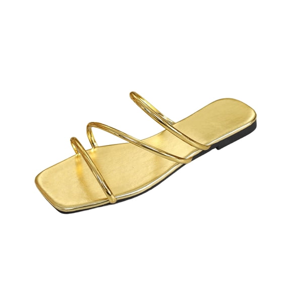 Wensltd Women Plus Size Flat Sandals Comfort Walking Sandals Round Toe Wide Width Summer Lightweight Slippers Gold