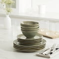 thumbnail image 5 of Oneida Artisanal Stripe 12-Piece Green Dishwasher Safe Stoneware Dinnerware Set with Dinner Plates, Accent Plates and All-Purpose Bowls (Service for 4), 5 of 6