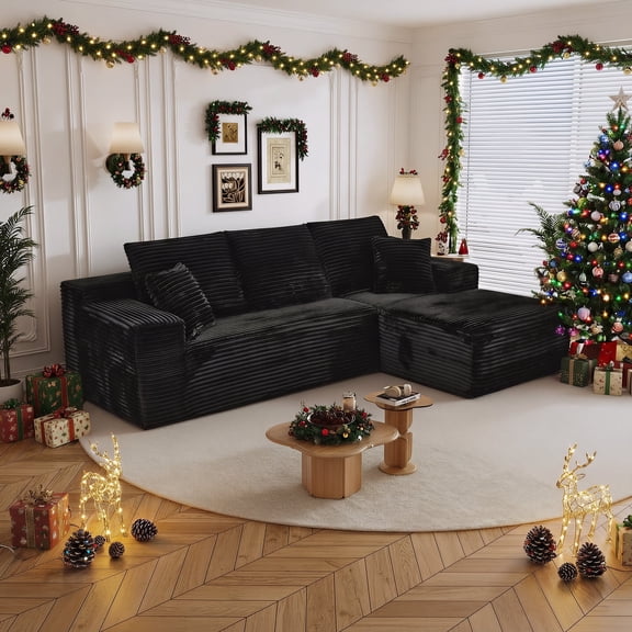 LLappuil 108" Sectional Sofa, Modular Sectional Couch with Left Chaise, Deep Seat Corduroy Cloud Sofa for Living Room Black