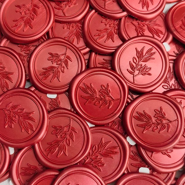 50 pegatinas de cera roja Pilloze, autoadhesivas, 3 cm