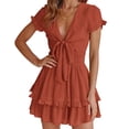 thumbnail image 1 of Vestido PRETTYGARDEN 2025 escote en V manga corta con lazo L - Rojo, 1 of 8