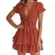 thumbnail image 1 of Vestido PRETTYGARDEN Cuello en V Manga Corta Moño Rojo Óxido S, 1 of 8