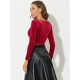 thumbnail image 4 of DARING DIVA Women's Velvet Long Sleeve Scoop Neck Solid Crop Top M Red, 4 of 6