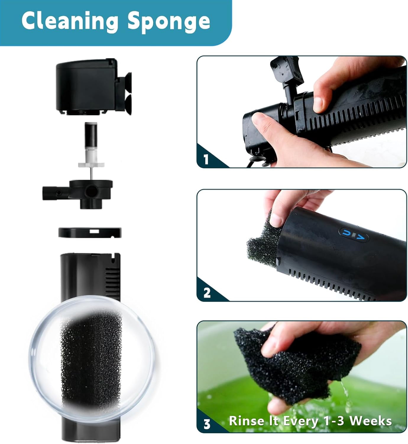 200GPH Submersible UV Aquarium Filter for 20-75 Gallon Tanks, Ultra-Silent Algae and Green Water Cleaner with Deodorization