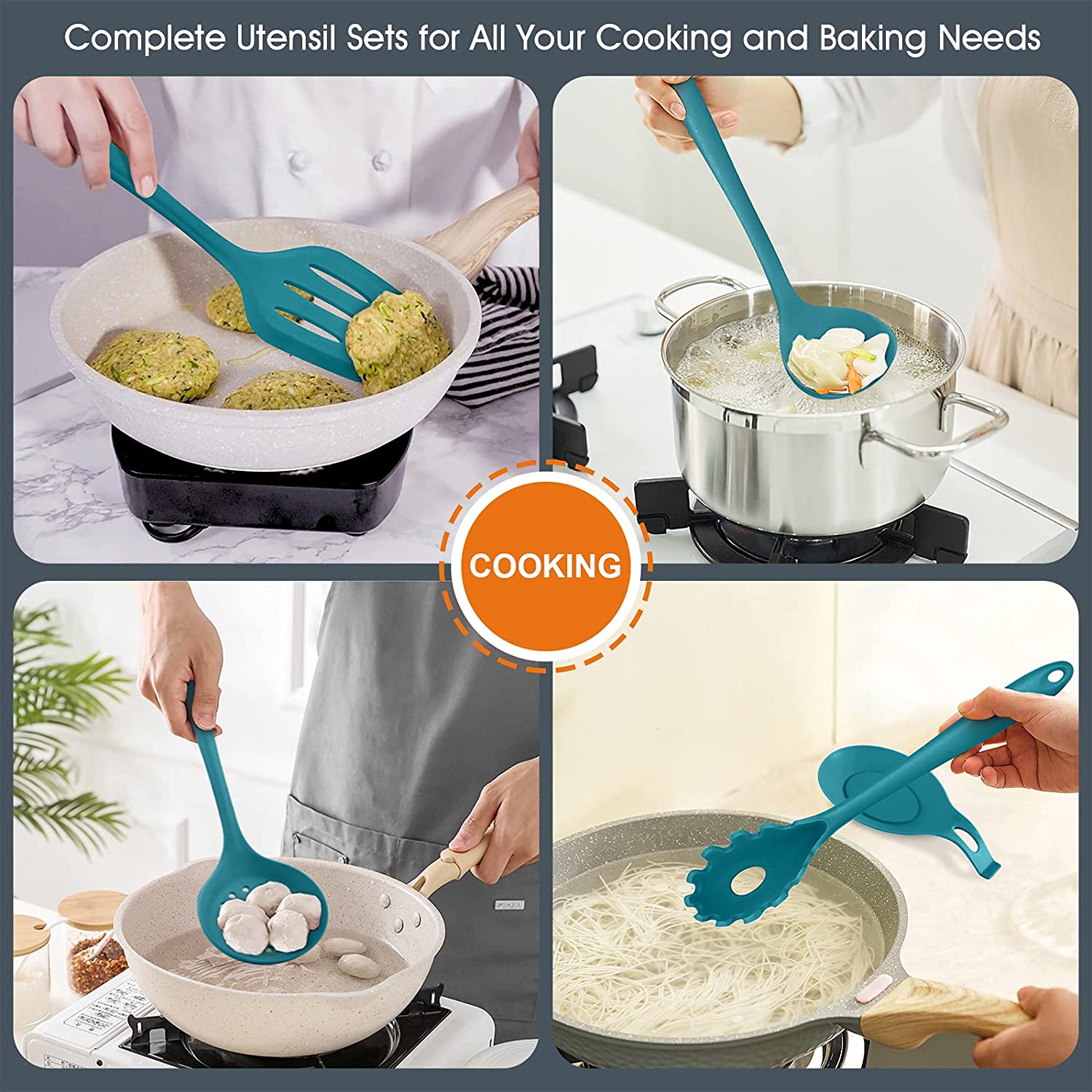 Vesteel 15-Piece Silicone Cooking Utensil Set, Teal photo 6