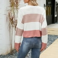 thumbnail image 4 of Munlar Long Sleeve Cable Knit Sweater Women Striped Pink Crew Neck Fall Sweater Cropped Outfits, 4 of 5