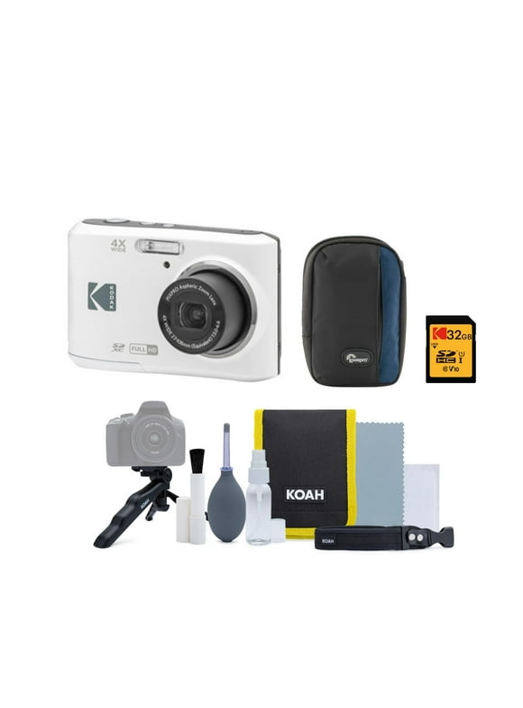 Kodak PIXPRO FZ45 Friendly Zoom Digital Camera (White) with SD Card, Case, Batteries Bundle