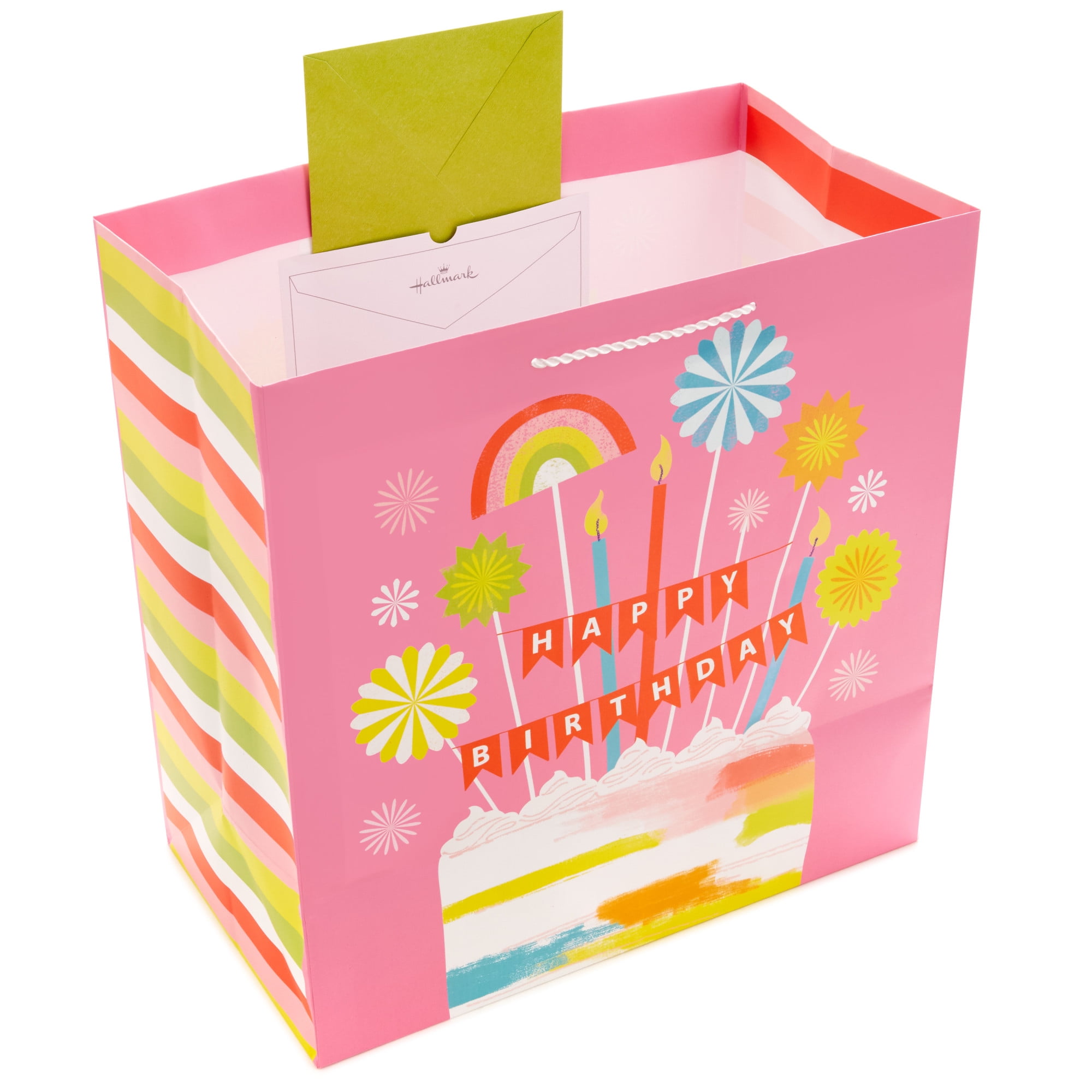Hallmark Extra-Deep Birthday Gift Bag (Painted Cake on Pink), 1 count