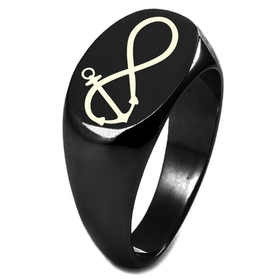 Sterling Silver Infinity Nautical Anchor Engraved Oval Flat Top Polished Ring
