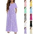 thumbnail image 1 of Teen Girls Dresses Short Sleeve Polka Dot Maxi Dress with Pockets Casual Summer Long Dress for Kids Comfortable and Stylish ,Sie:120, 1 of 6